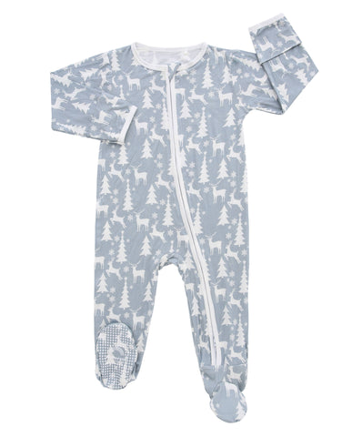 White Christmas Holiday Bamboo Baby Footed Pajamas - This Little Piggy