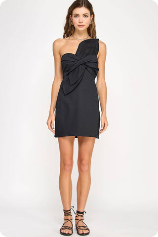 Knotted Flower Bow Mini Dress