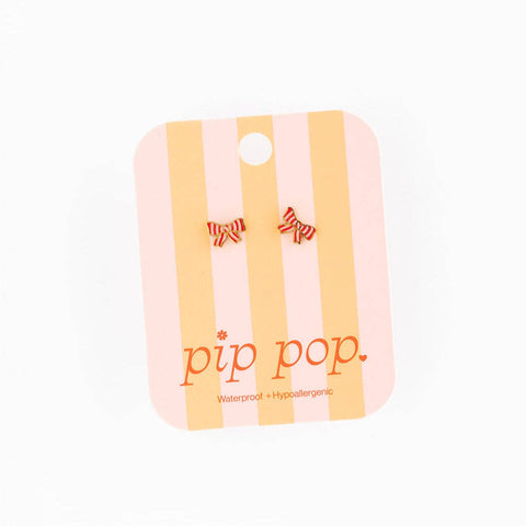 Striped Bow Stud Earrings - Hypoallergenic, Flat Back, Girl