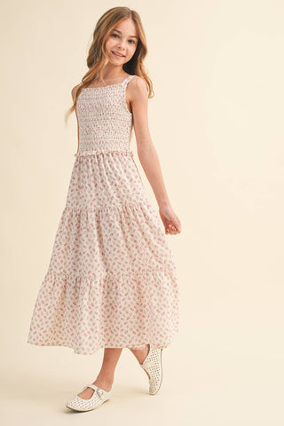 Tween Girls Smocked Tiered Midi Dress