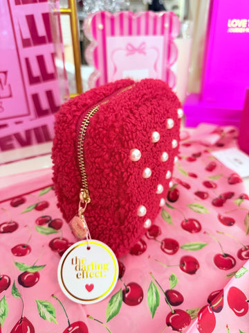 DE | Square Red & Pearl Teddy Pouch