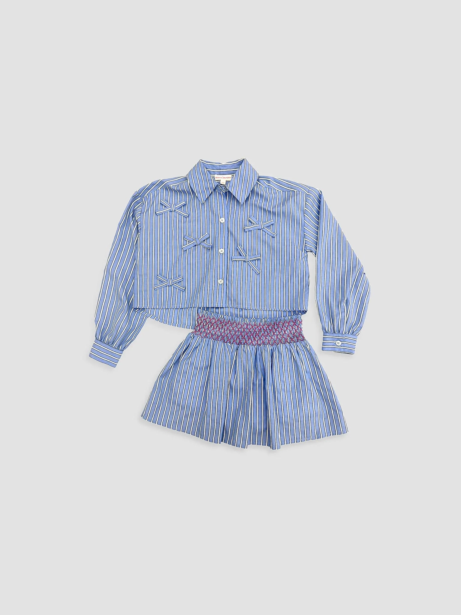 Striped Shirt & Smocked Skirt Set