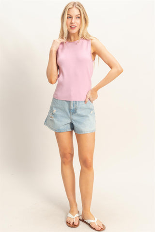 Ribbed Crew Neck Tank Top