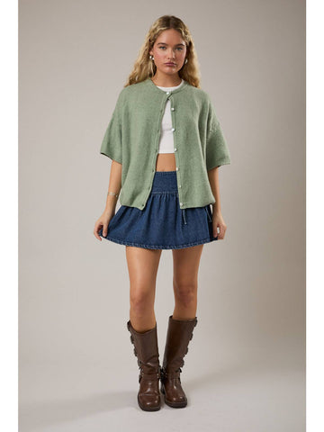 Short Sleeve Crew Neck Sweater Cardigan