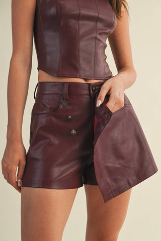 BUTTON WRAP LEATHER SKORT