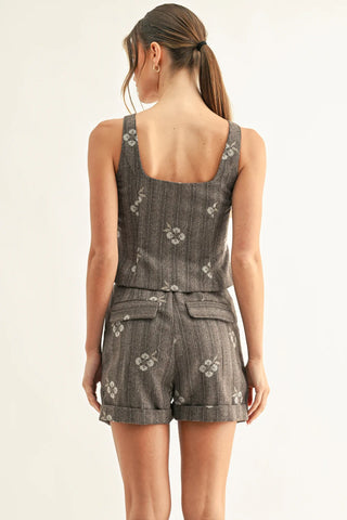 AR | Carina Pleated Shorts with Belt in Brown Multi