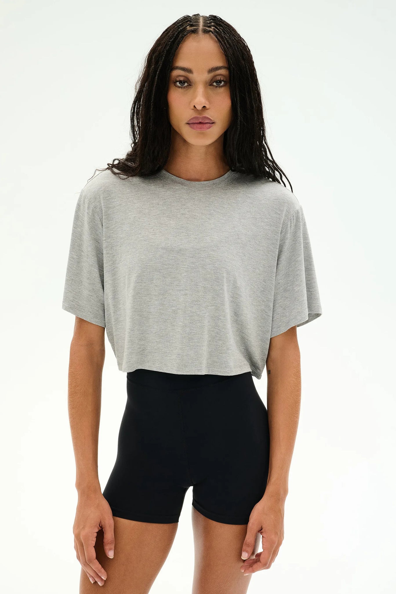 Splits59 | Djuna Oversized Crop Jersey Tee in Heather Grey