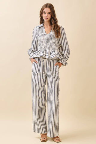 Vertical Stripes Wide Leg Pants