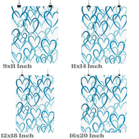 Blue Brushed Hearts Wall Art Prints
