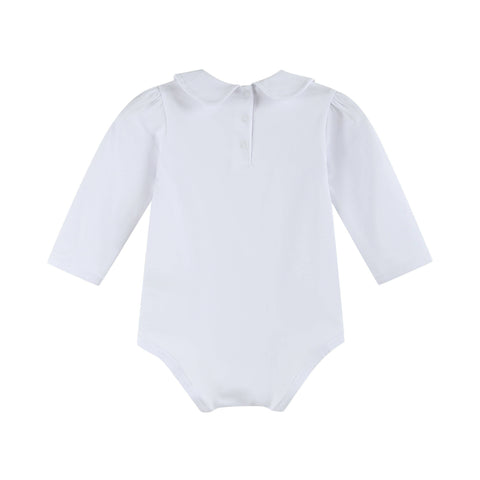 White Collared Unisex Long Sleeve Bodysuit Romper