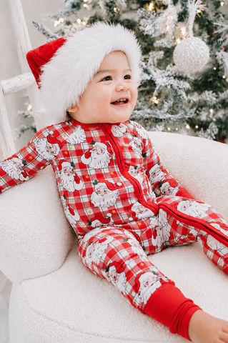 Christmas Bamboo Convertible Zipper Romper | Cozy Claus