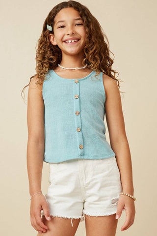 Hayden | Girls Patterned Button Detail Knit Tank
