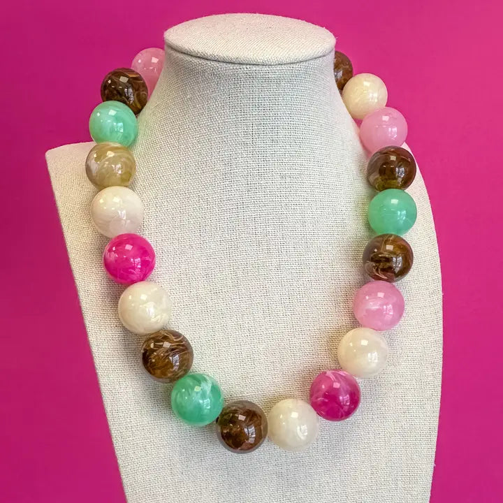 Multi Pink & Brown Beaded Necklace