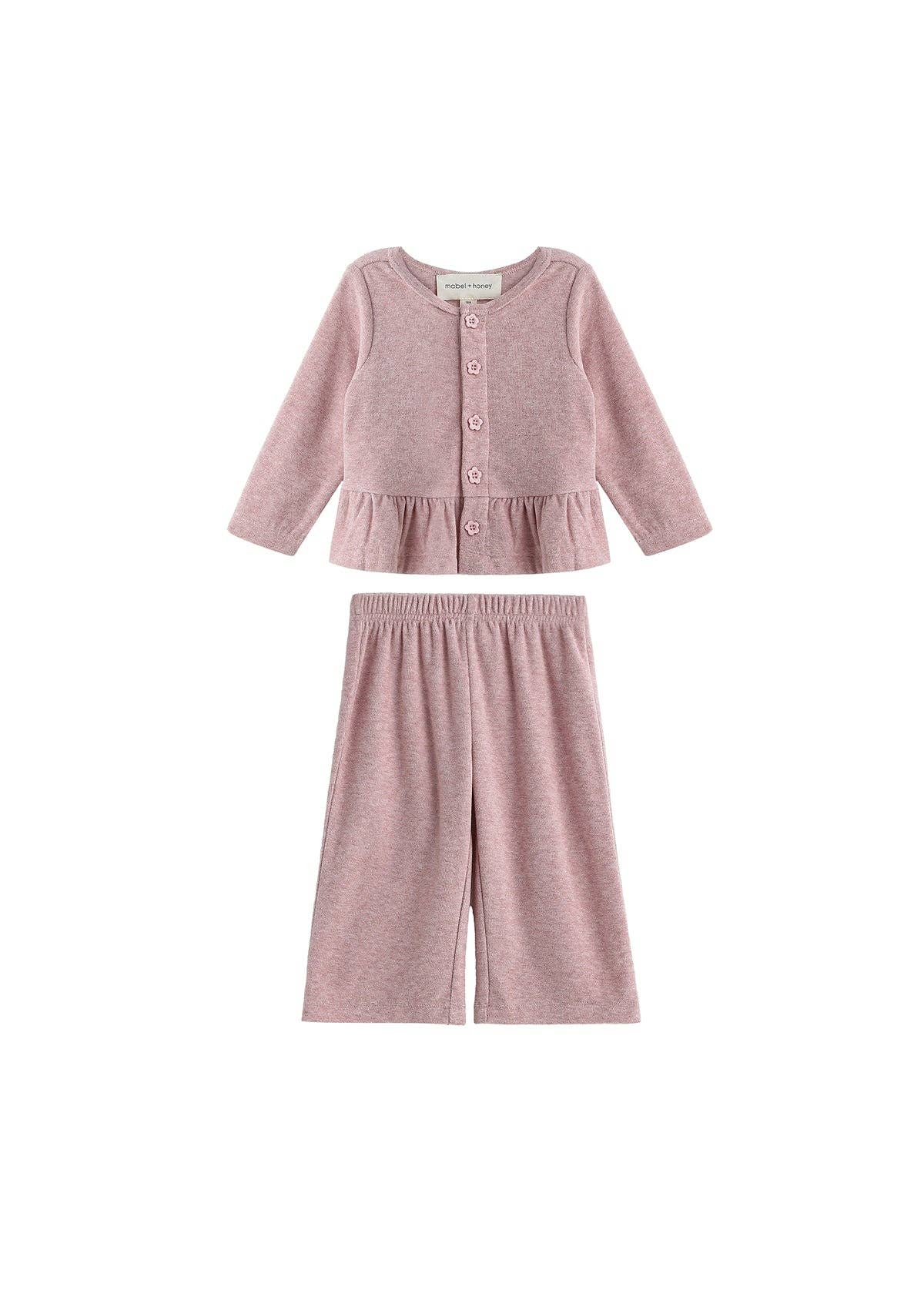 Margret Long Sleeve Solid Peplum Ruffle Hem Top and Pant Set