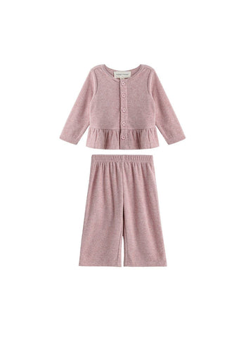 Margret Long Sleeve Solid Peplum Ruffle Hem Top and Pant Set