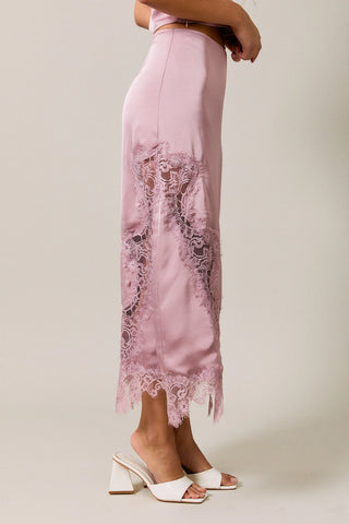 Lace Trim Detail Midi Skirt