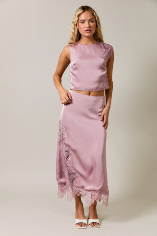 Lace Trim Detail Midi Skirt