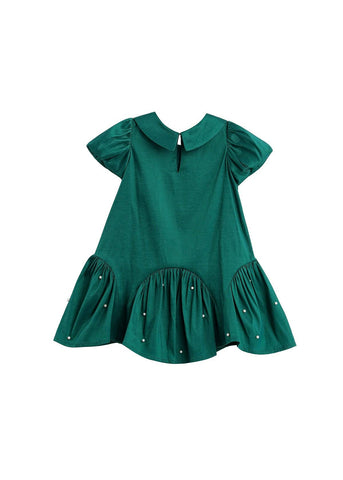 Holly and Pearls Short Sleeve Solid Pearl Embellished Drop Waist Dress