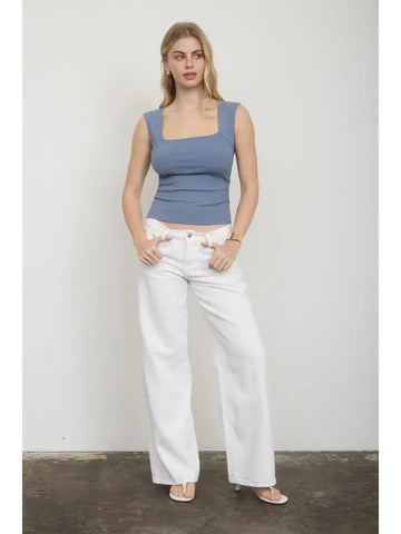 Square Neck Sleeveless Runched Detail