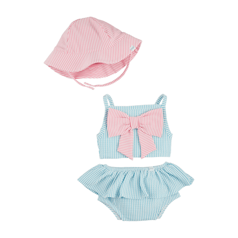 Mudpie | Girls Seersucker Set W/ Hat