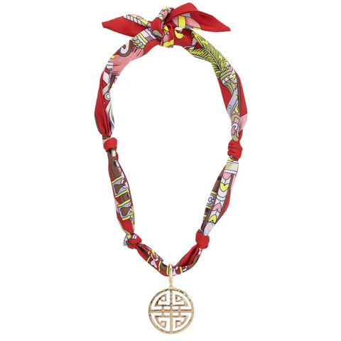Cora Greek Keys Scarf Necklace