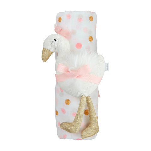 Mudpie | Dot Swaddle & Rattle Set