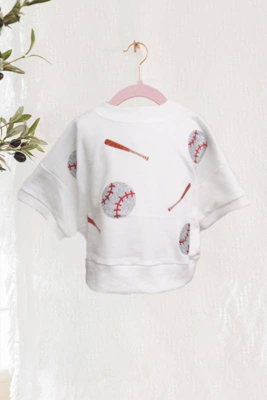 Kids Baseball Glitter Oversized Pullover