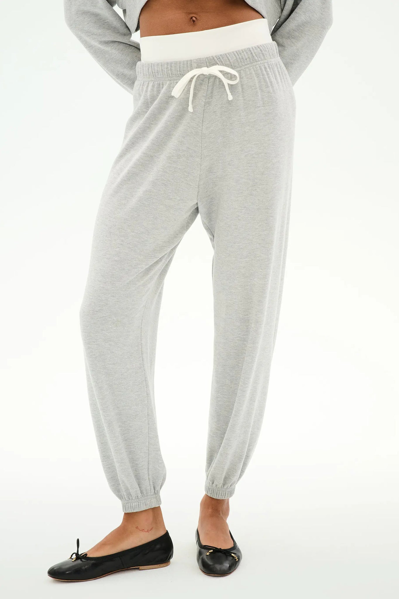Splits59 | Andie Dual Waist Sweatpant in Heather Grey/White