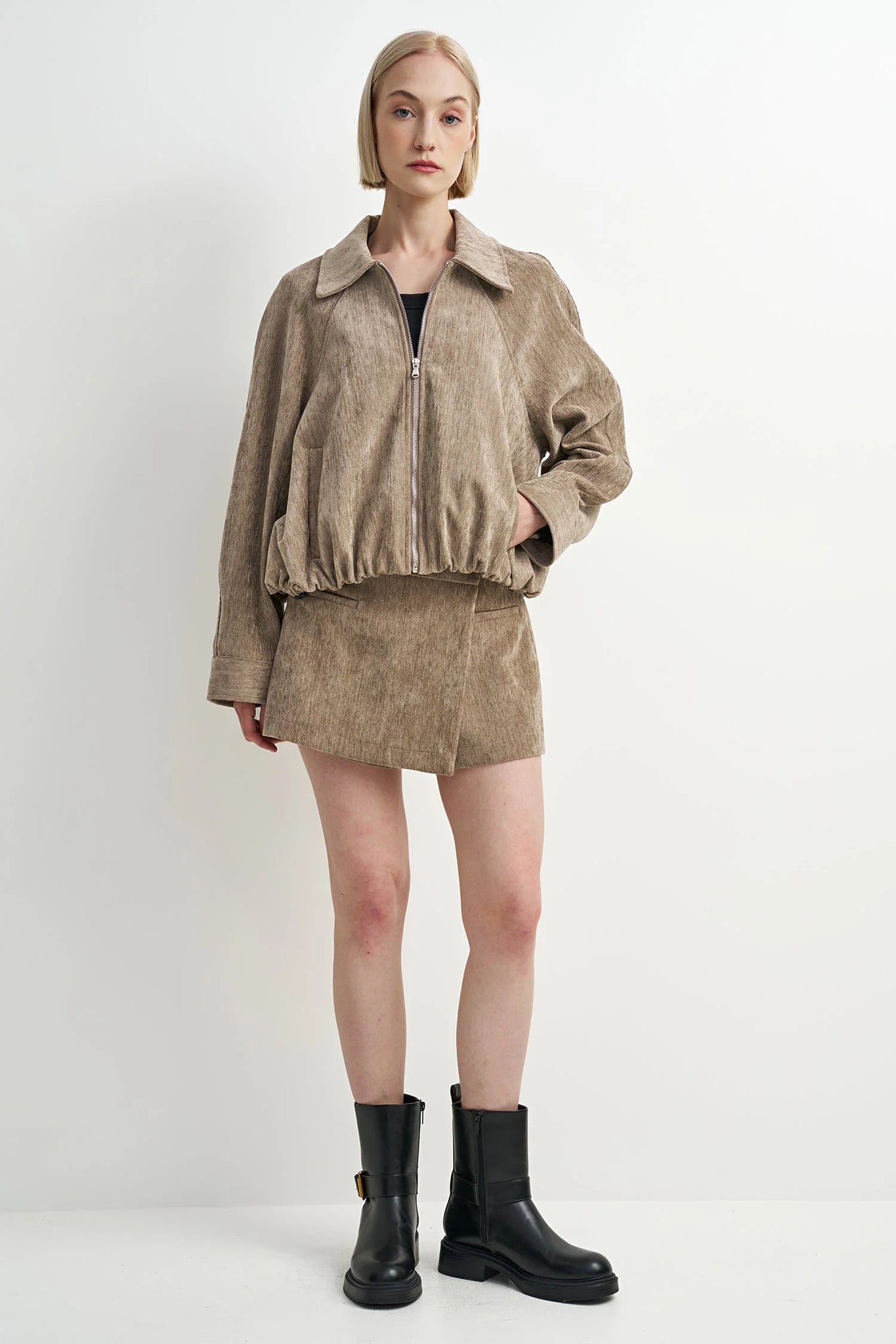 Astrid | Taupe Zip Up Jacket