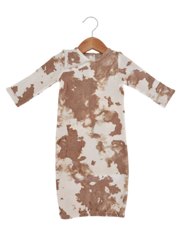 Organic Waffle Gown, Almond Tie Dye