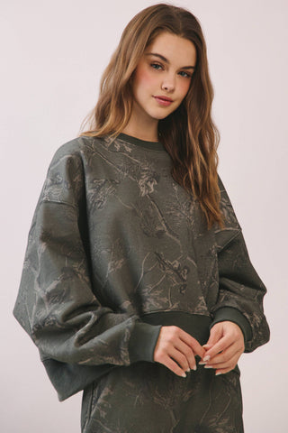 Camouflage Print Dropped Shoulder Sweatshirt