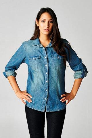 *Denim Faded Collared Shirt