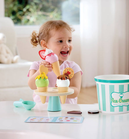 Wooden Ice Cream Parlor Play Set with Cones & Scoop