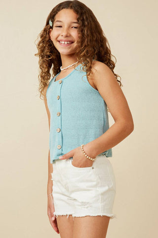 Hayden | Girls Patterned Button Detail Knit Tank