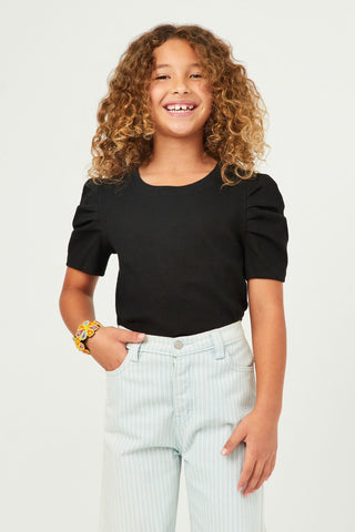 *Hayden Girls Ribbed Puff Sleeve Top