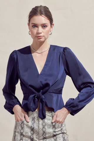 *Front Tie V Neck Blouse