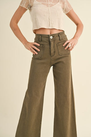 Straight Wide Leg Pants W/ Front Pocket