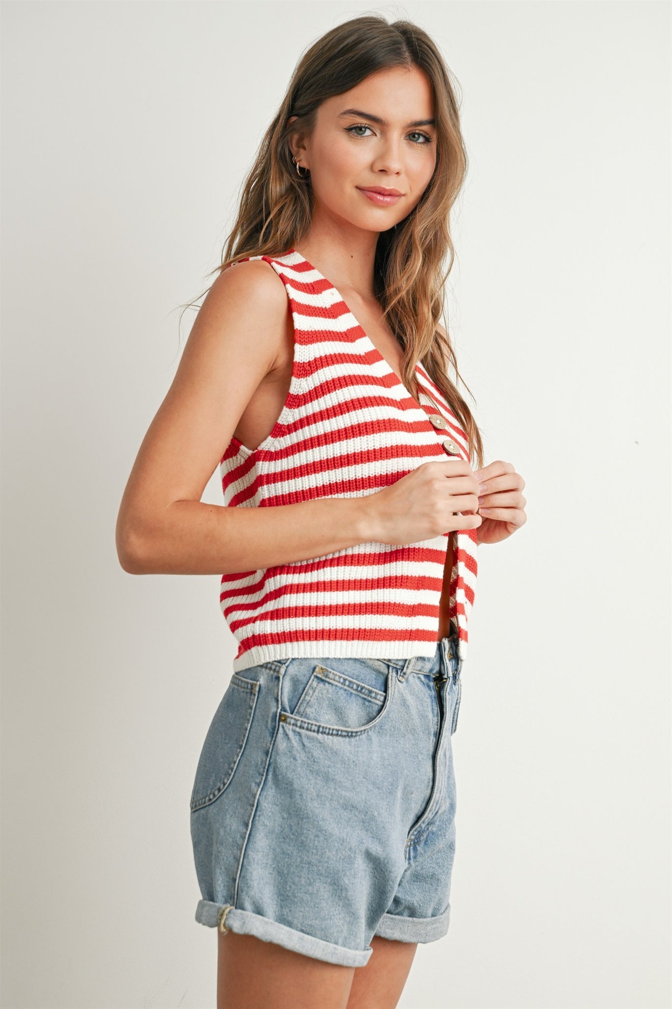 Striped Button Front Sweater Vest