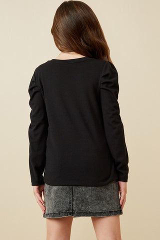 Hayden| Pleated Puff Shoulder Knit Top