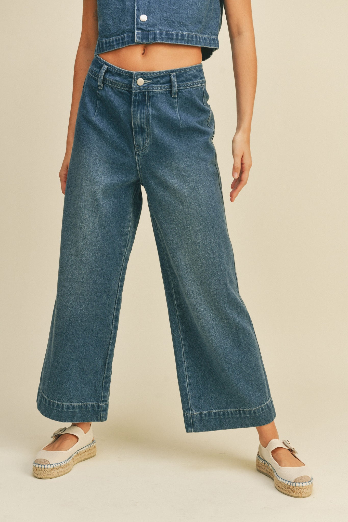 Miou Muse Washed Denim Wide Leg Jeans