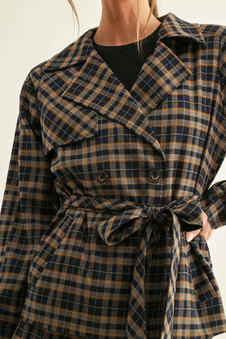 AR | Nora Double Breasted Half Trench Jacket in Navy/Mustard