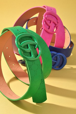 Merveille Go Buckle Embossed Print Belt