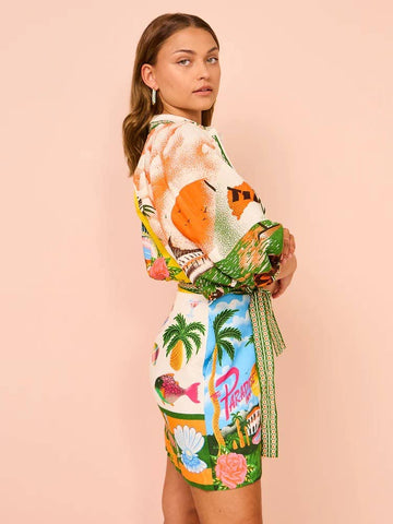 PRINTED SHIRT CARDIGAN DRESS