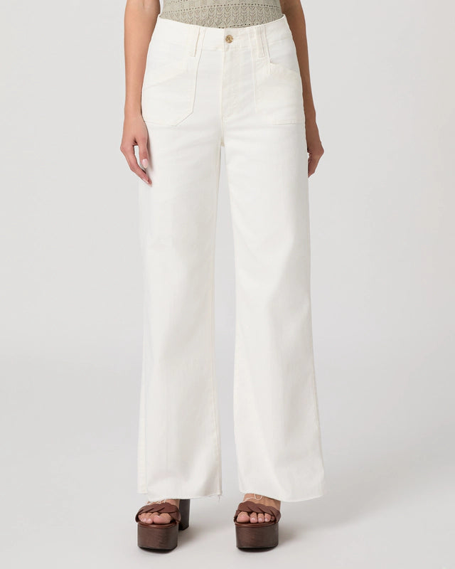 Paige | Anessa 31 inch Welt Utility Pocket Raw Hem in Tonal Ecru