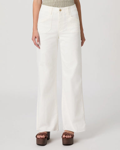 Paige | Anessa 31 inch Welt Utility Pocket Raw Hem in Tonal Ecru