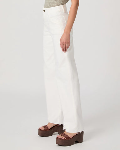 Paige | Anessa 31 inch Welt Utility Pocket Raw Hem in Tonal Ecru
