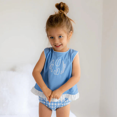 Girls Gingham Ruffled Trimmed Swing Bloomer Set
