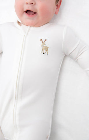 Deer Pip Embroidered Zip Romper