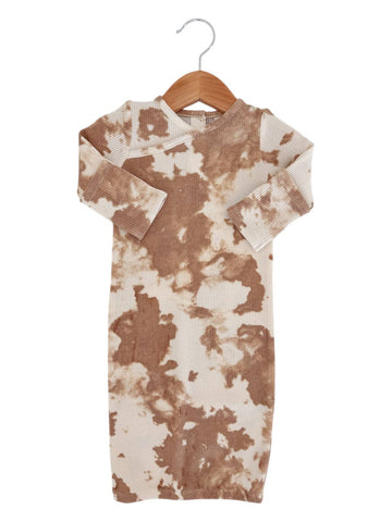 Organic Waffle Gown, Almond Tie Dye