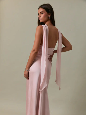 Strapless Contrast Scarf Midi Dress in Blush